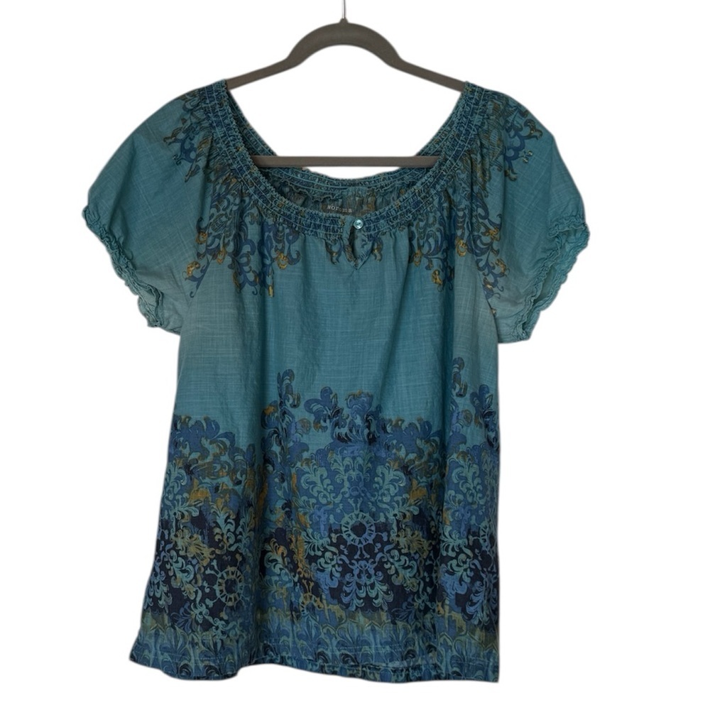 Sonoma Teal Blue Floral Smocked Neck Top